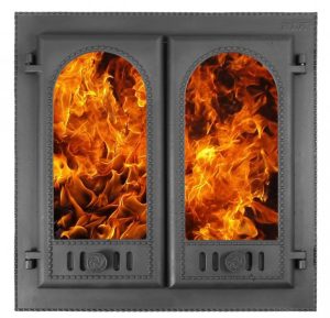 Дверка каминная двухстворчатая "Горница-2" крашеная со стеклом ДК-8С