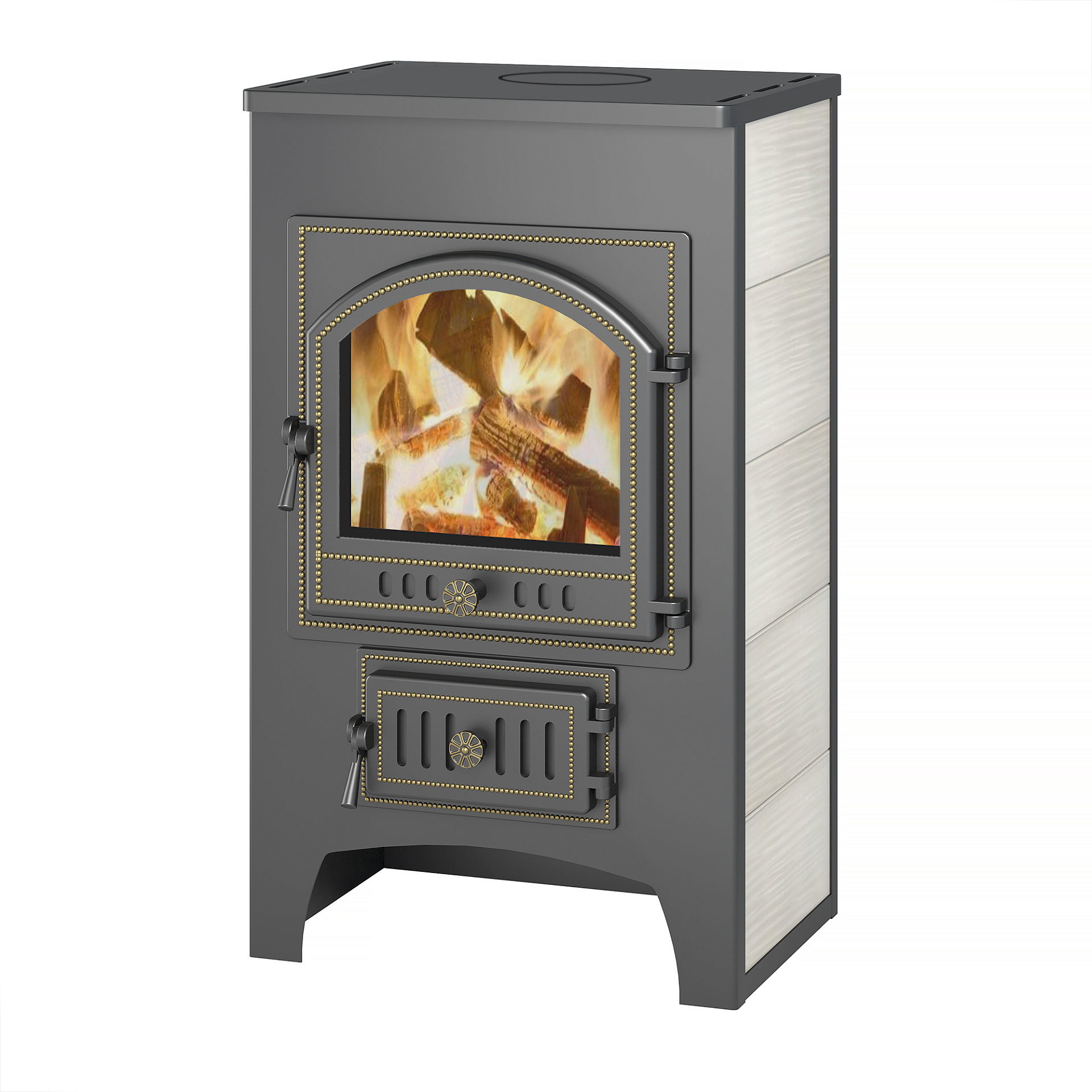 Печь-Камин ВЕЗУВИЙ ПК-01 (205) беж. 12 кВт (200 м3) Ø 150 мм