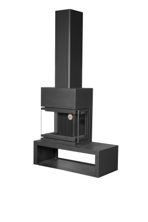 Камин МАДРИД на дровнике Гигант слева черный шамот подовый