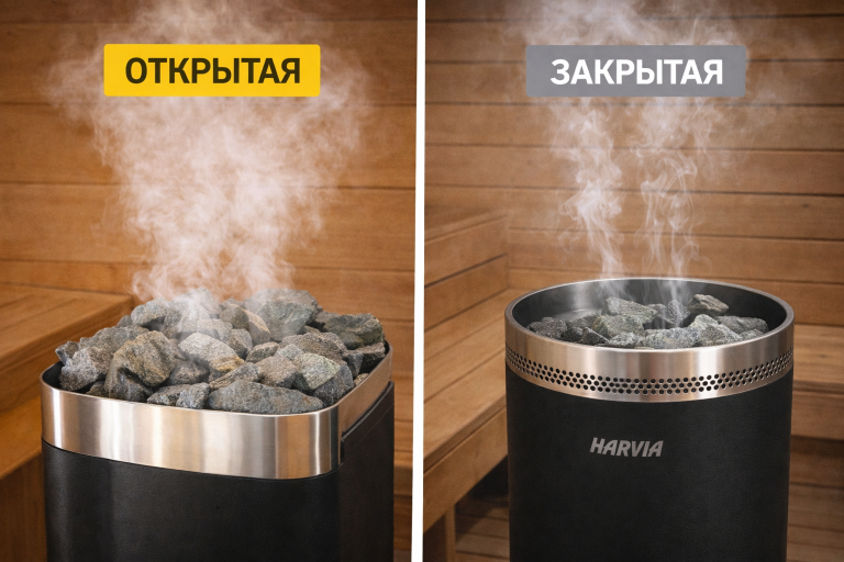 Открытая и закрытая каменка: в чём разница простыми словами