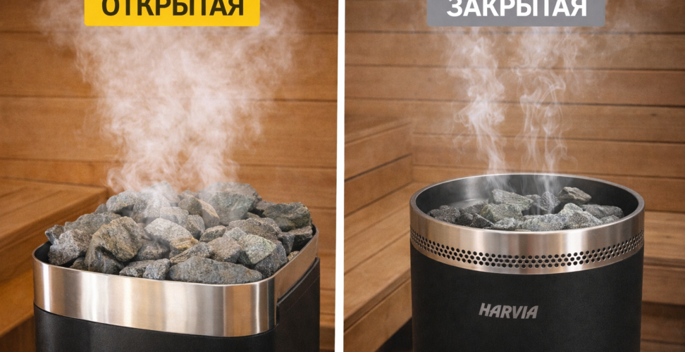 Открытая и закрытая каменка: в чём разница простыми словами